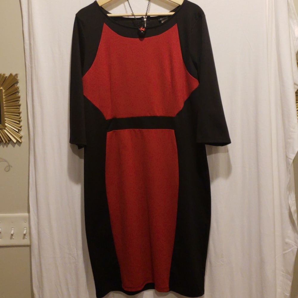 2 Tone Red and Black Fitted Dress